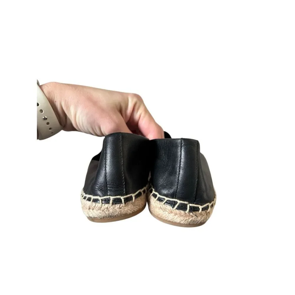 Tory Burch Black Nappa‎ Leather Espadrille Flats 9.5